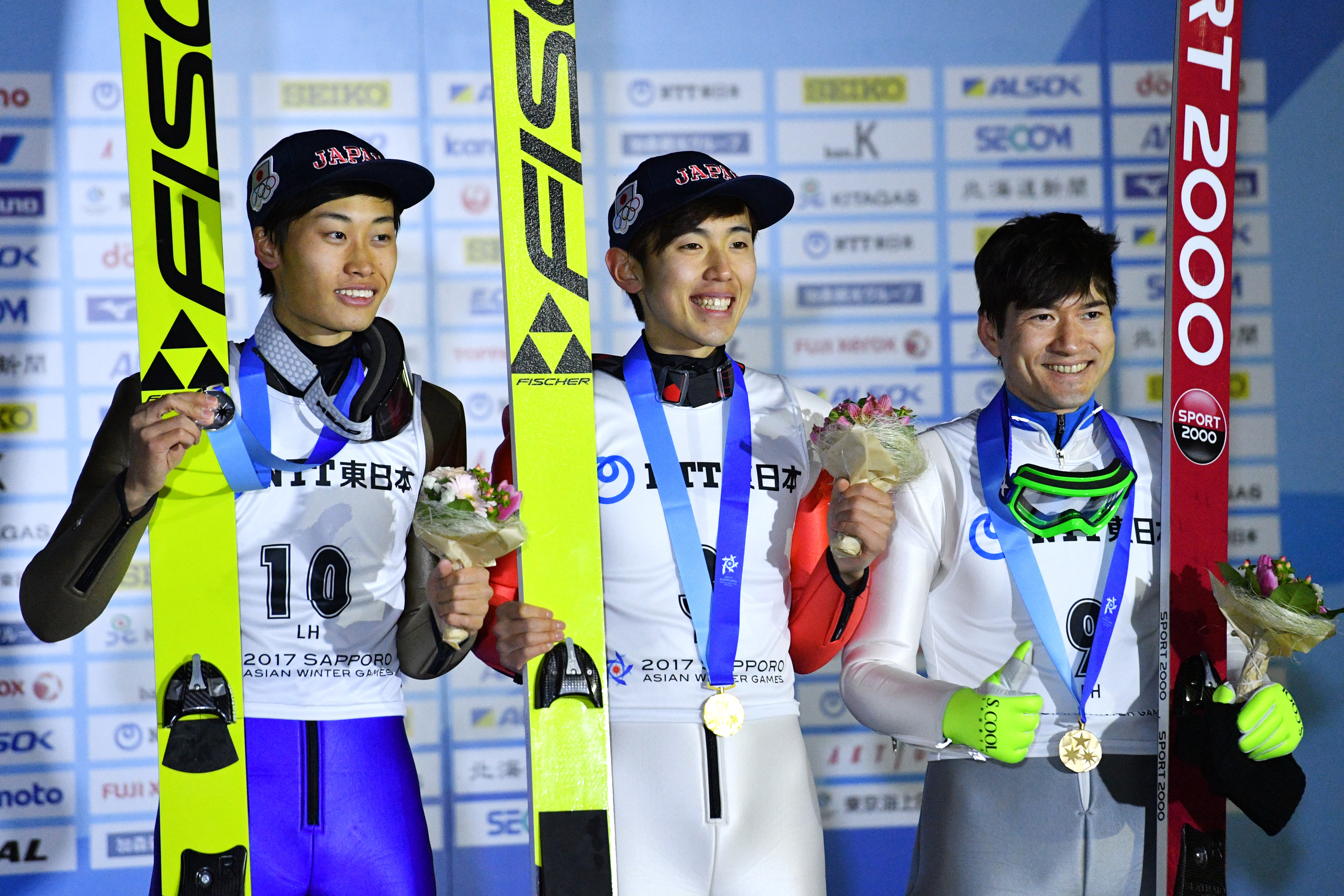 (L-R) â²E¤/Yuken Iwasa, º¼²/Naoki Nakamura (JPN), Marat Zhaparov (KAZ),  FEBRUARY 24, 2017 - Ski Jumping :  Individual Large Hill Medal Ceremony  during the 2017 Sapporo Asian Winter Games  at Sapporo Dome in Hokkaido, Japan.  (Photo by AFLO SPORT)