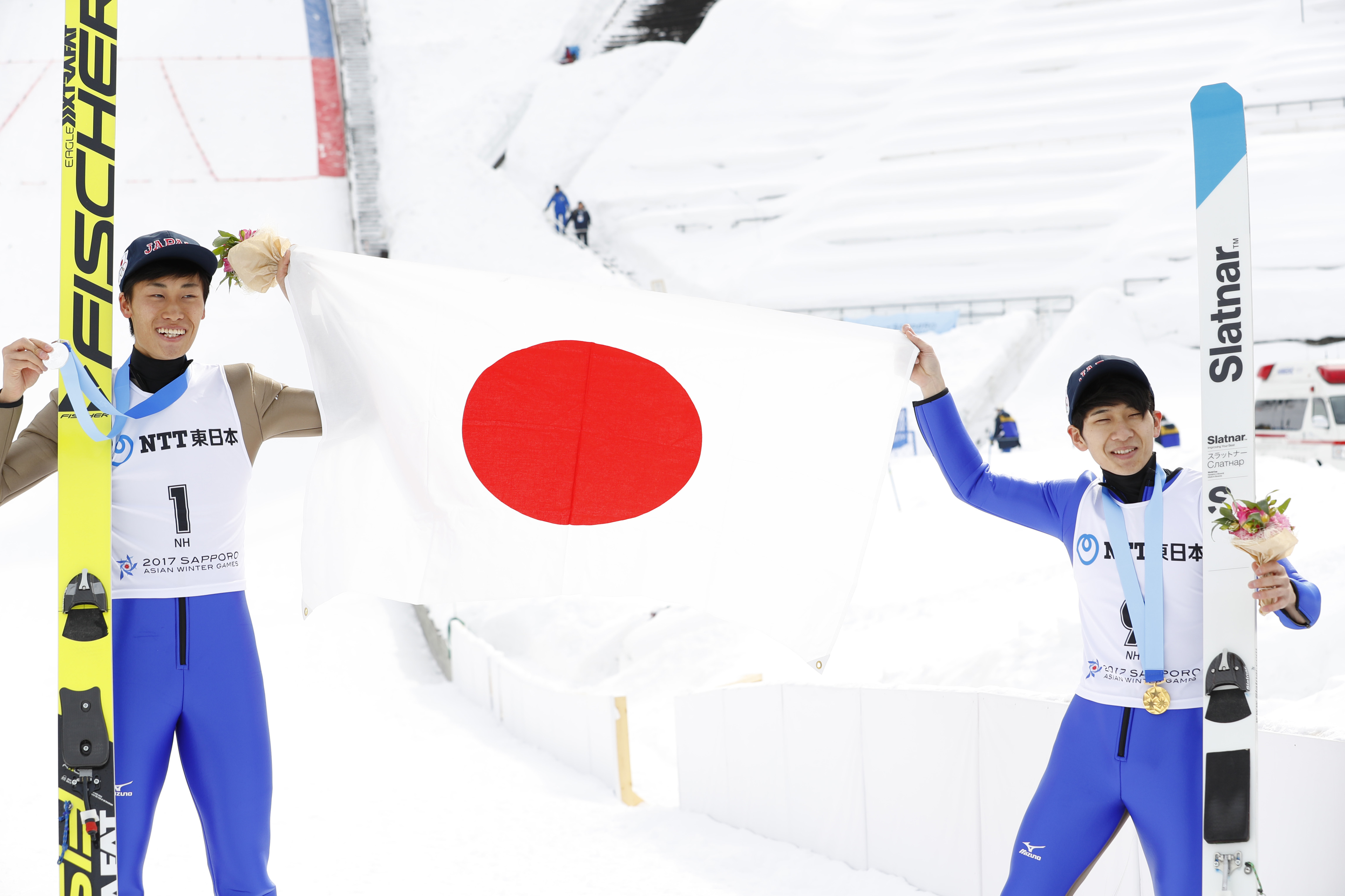 (L-R) â²E¤/Yuken Iwasa, ²¡K½/Yukiya Sato (JPN), FEBRUARY 21, 2017 - Ski Jumping : Individual Normal Hill during the 2017 Sapporo Asian Winter Games at Sapporo Dome in Hokkaido, Japan. (Photo by Yohei Osada/AFLO SPORT)
